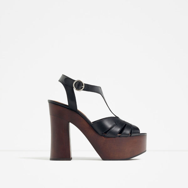 WOODEN PLATFORM LEATHER SANDALS