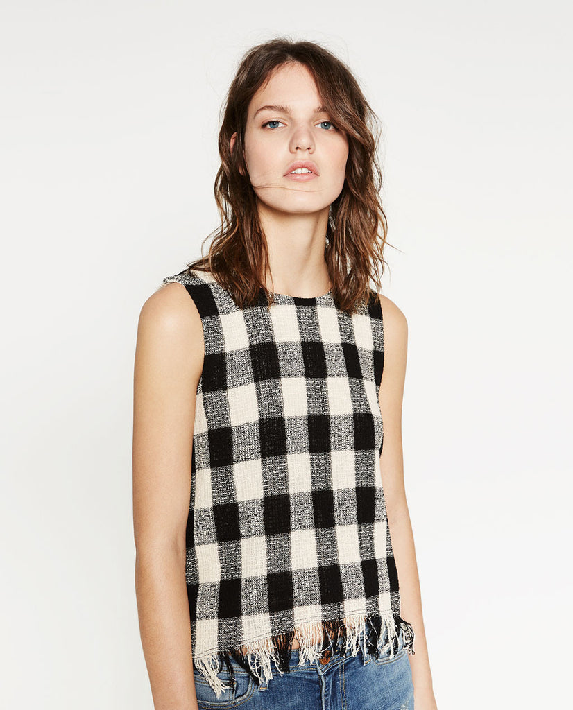 FRAYED CHECK TOP