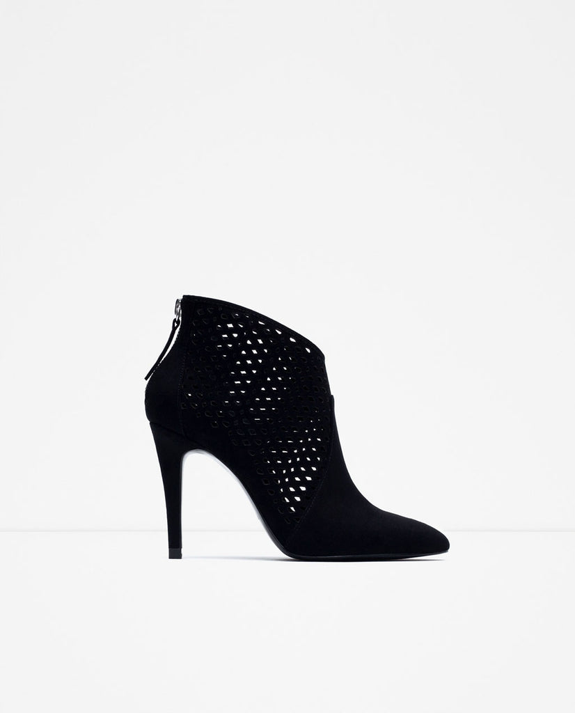 CUT WORK HIGH HEEL ANKLE BOOTS