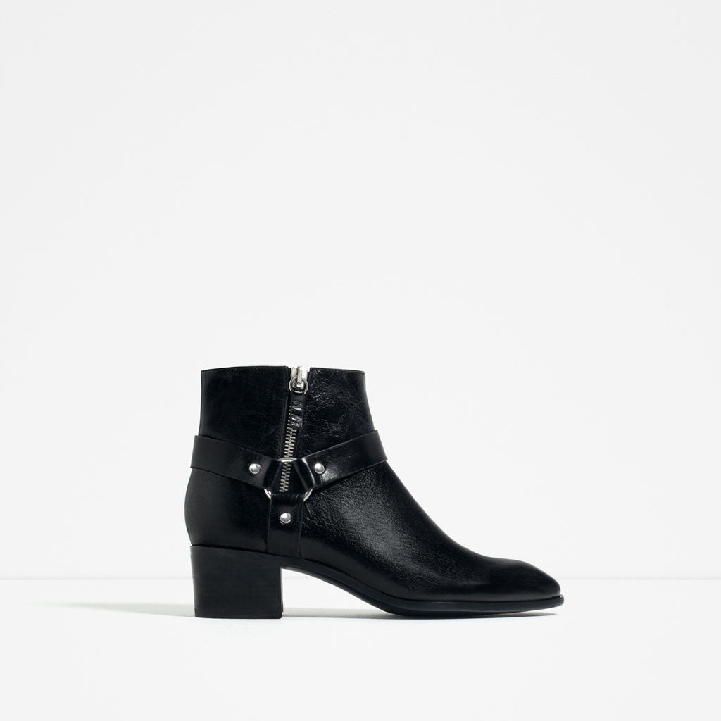 LEATHER HIGH HEEL ANKLE BOOTS WITH DETAIL