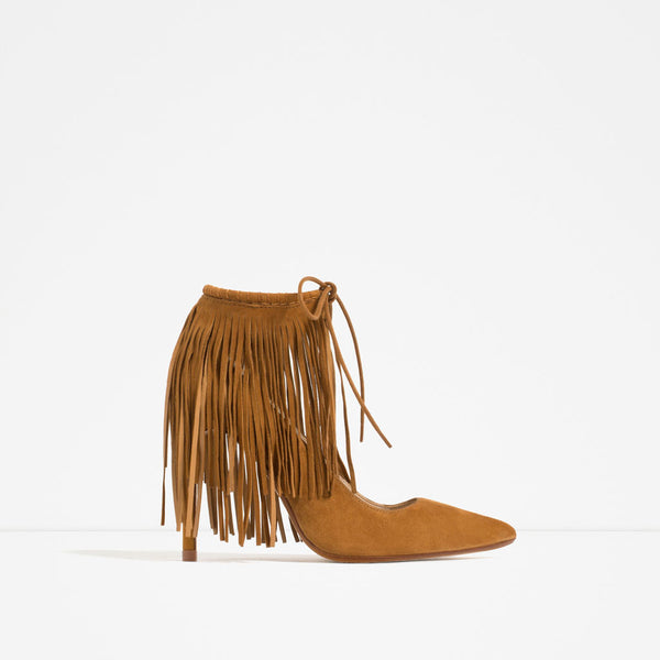 FRINGED LEATHER HIGH HEEL SHOES