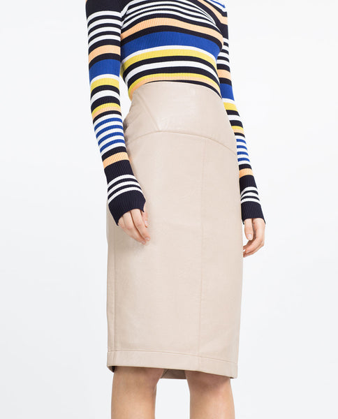 FADED FAUX LEATHER PENCIL SKIRT