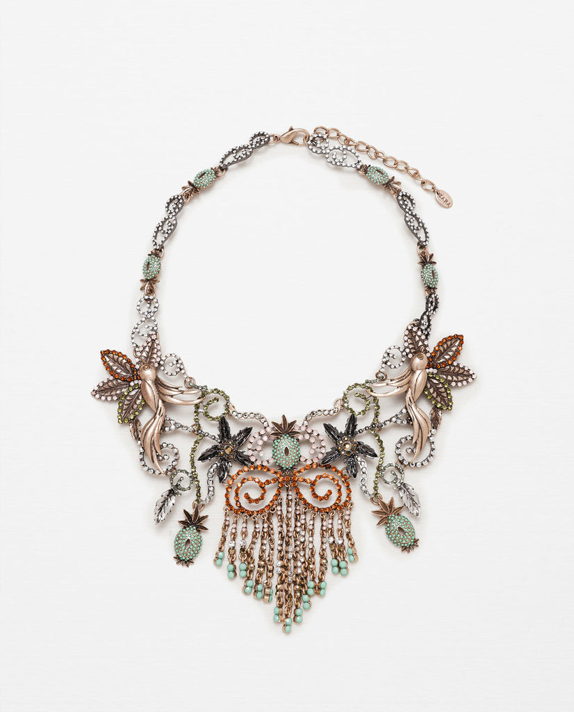 FLOWERS, BIRDS AND PINEAPPLE NECKLACE