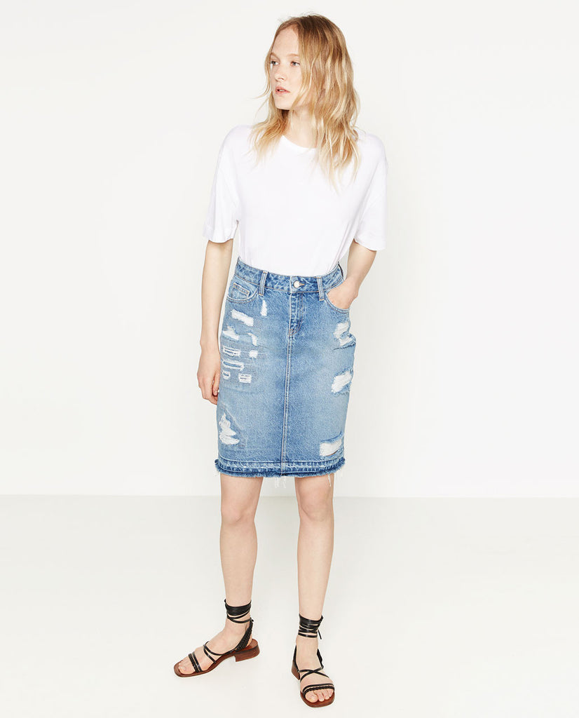 DENIM PENCIL SKIRT