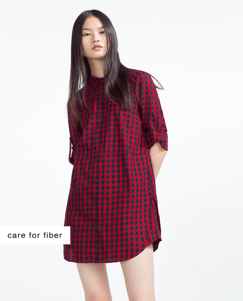 CHECKED ORGANIC COTTON SHIRT DRESS